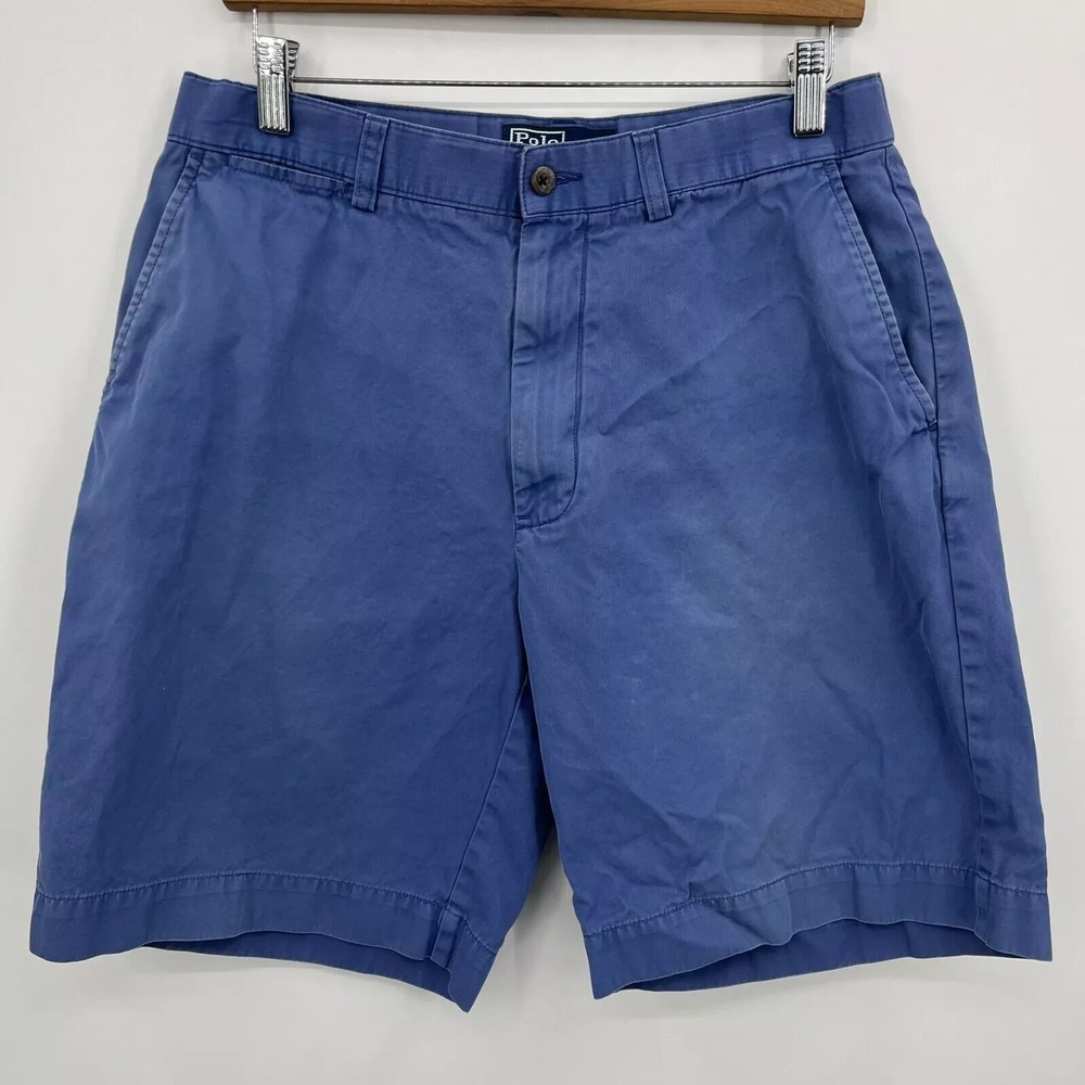 Polo Ralph Lauren Chino Shorts Men's‎ Size 33 Blue Solid Flat Front Cotton 9"